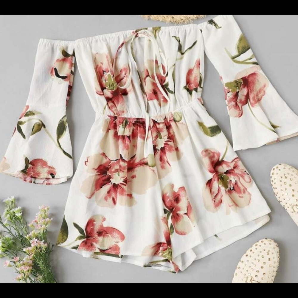 Floral off the shoulder romper